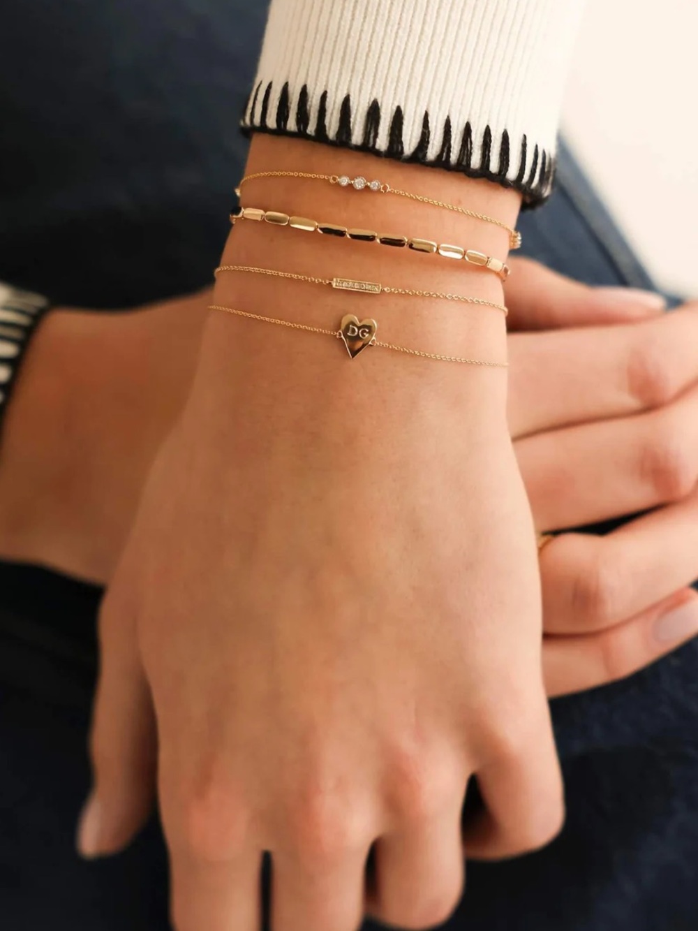 Dana Rebecca Designs Ava Bea Trio Station Diamond Bracelet 14k Yellow Gold 6.75” - Picture 7 of 11